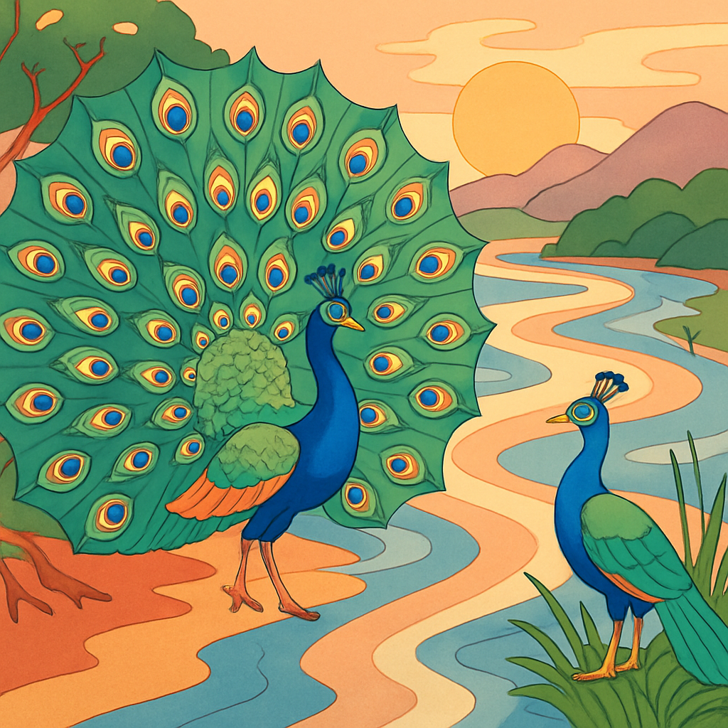 River Delta With Peacock Courtship paint by color