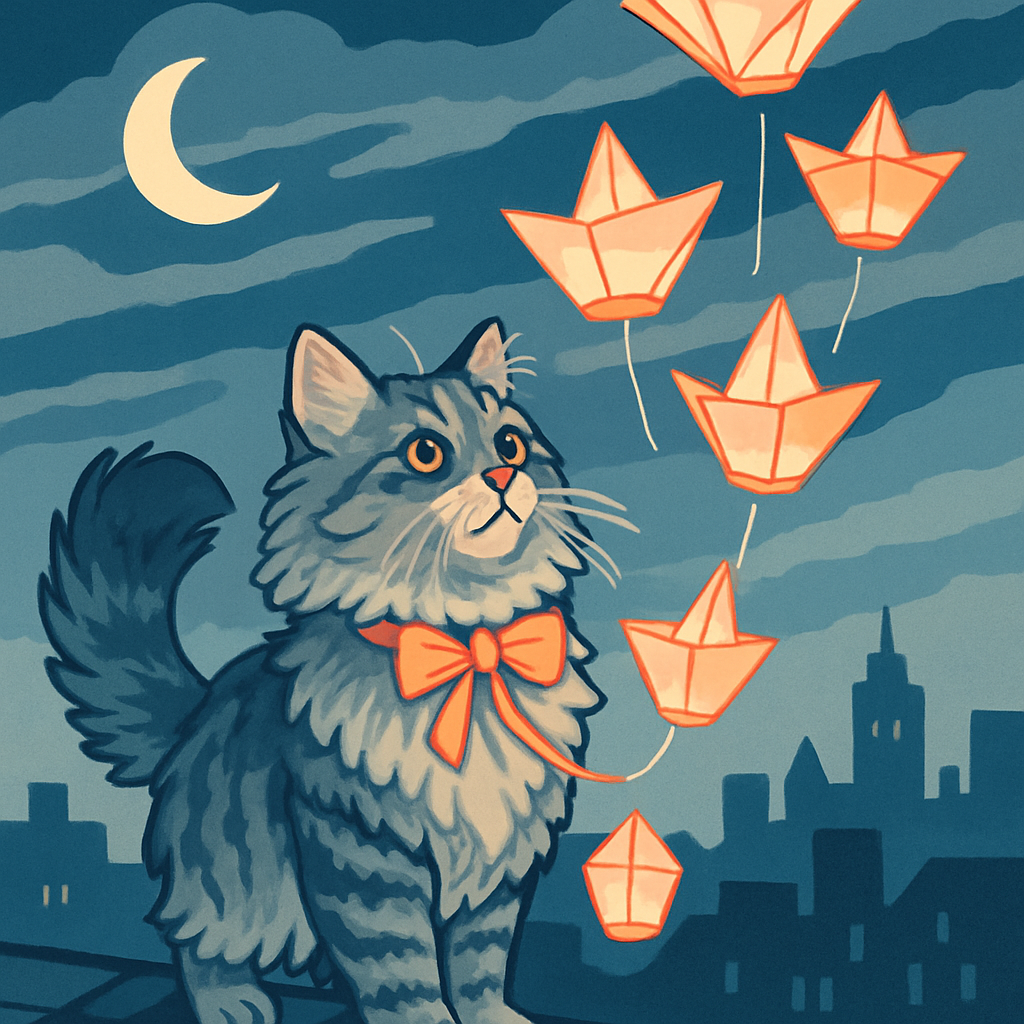 Origami Skyfleet Lanterns With Cat Paint by numbers art