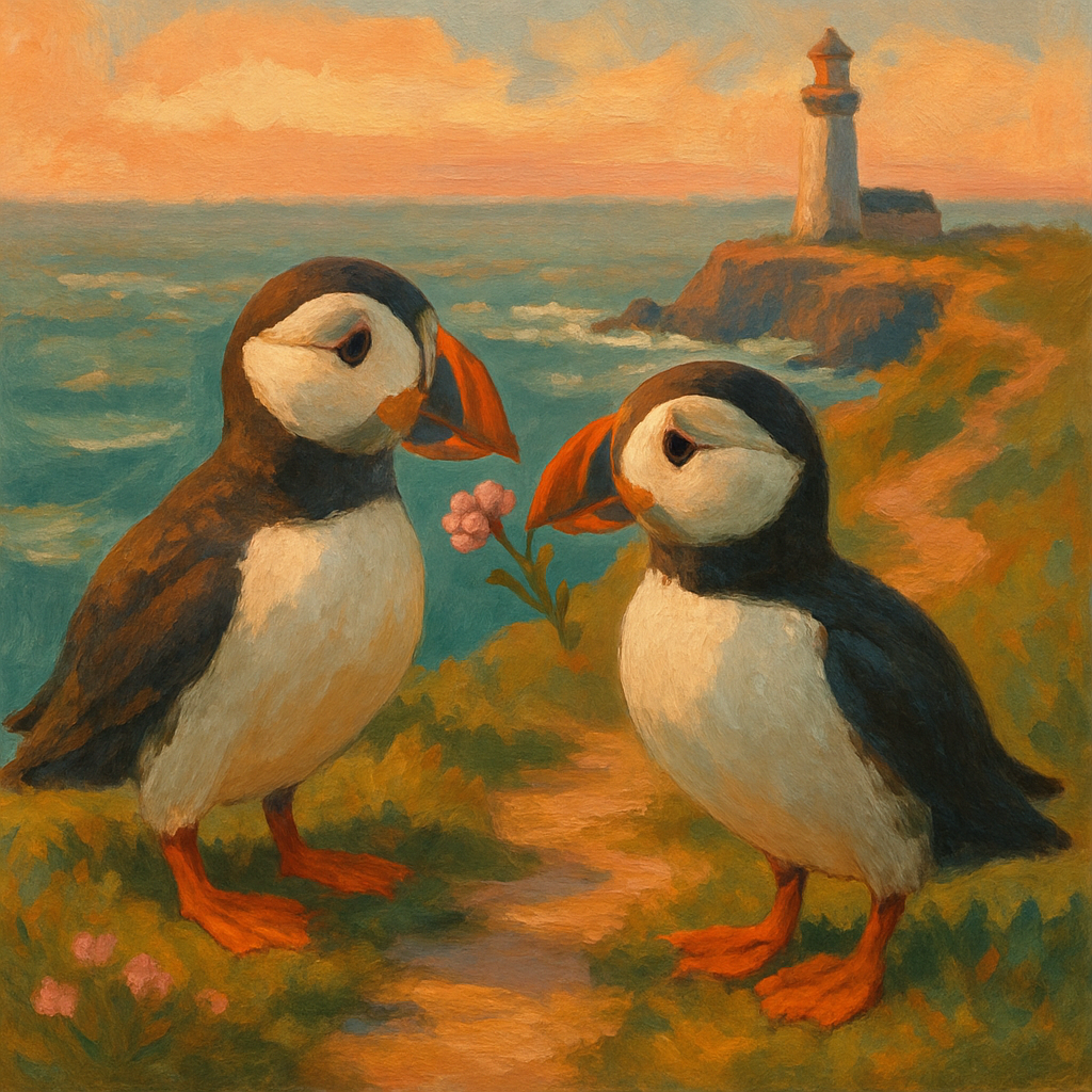 Puffins On The Cozy Sea Cliff Path Paint by numbers kits