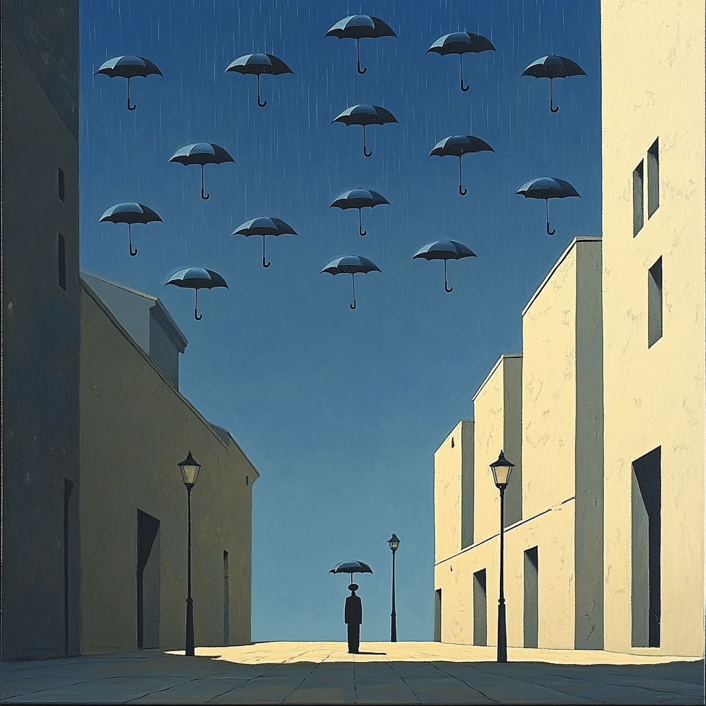 René Magritte Inspired Floating Umbrella Rain Paint by numbers art