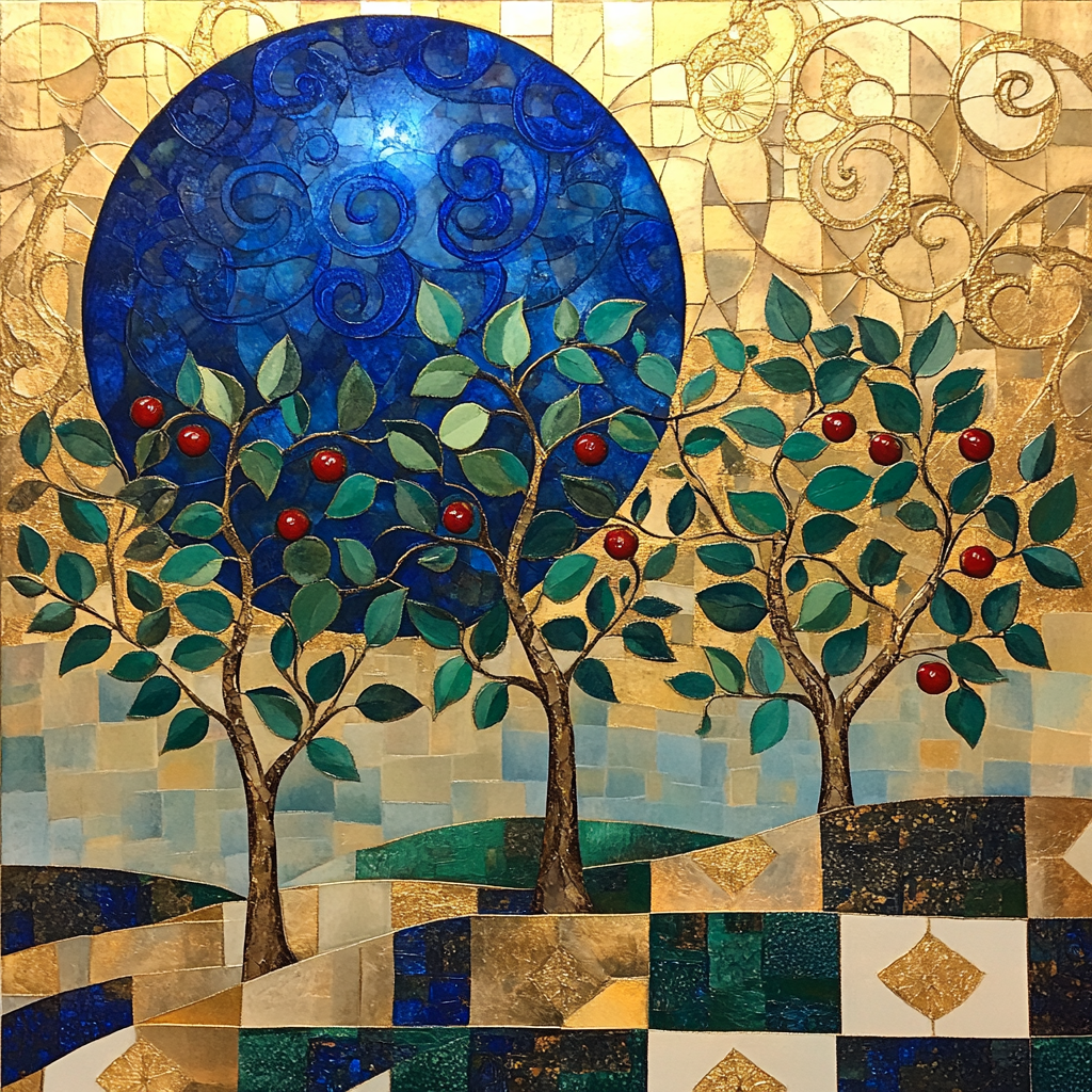 Gustav Klimt Inspired Lapis Moonlit Orchard Tapestry painting number kit