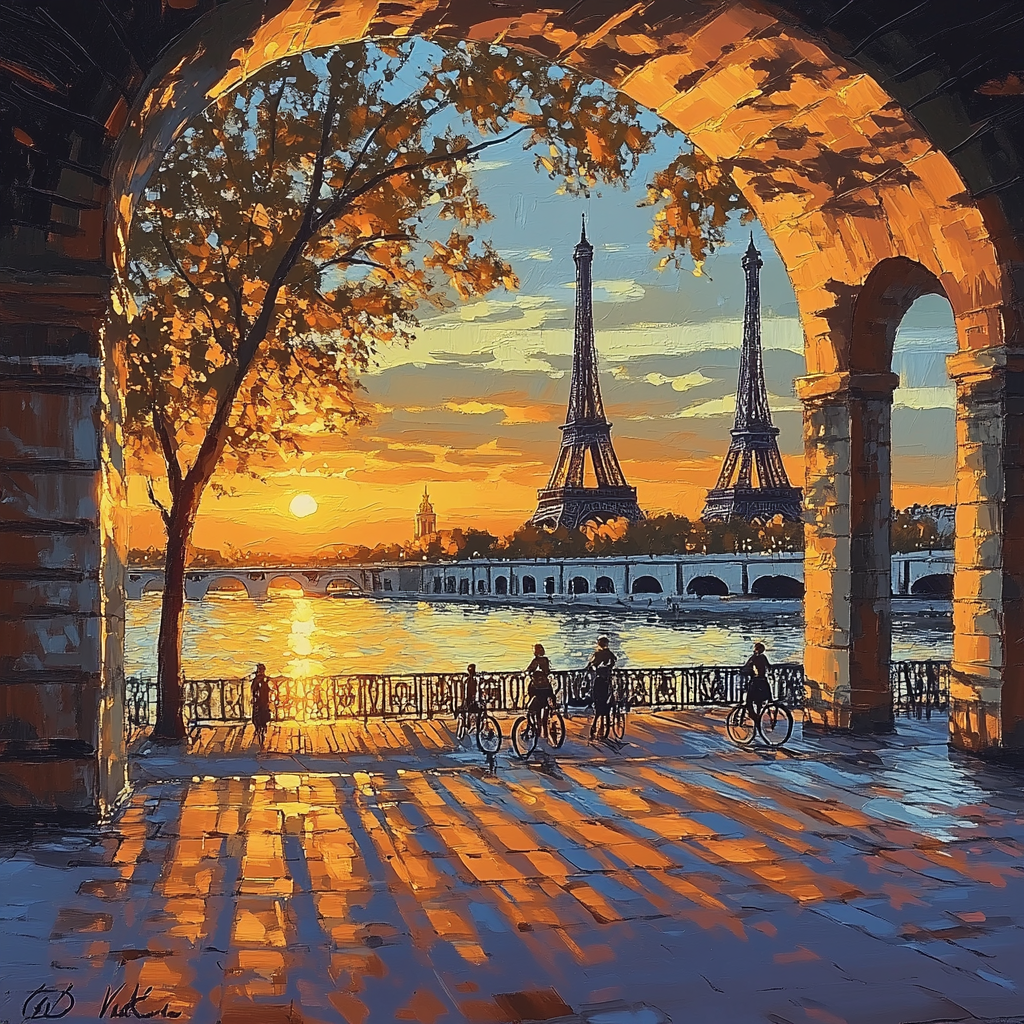 Riverside Sunset At Pont De Bir Hakeim Paris France DIY paint by numbers