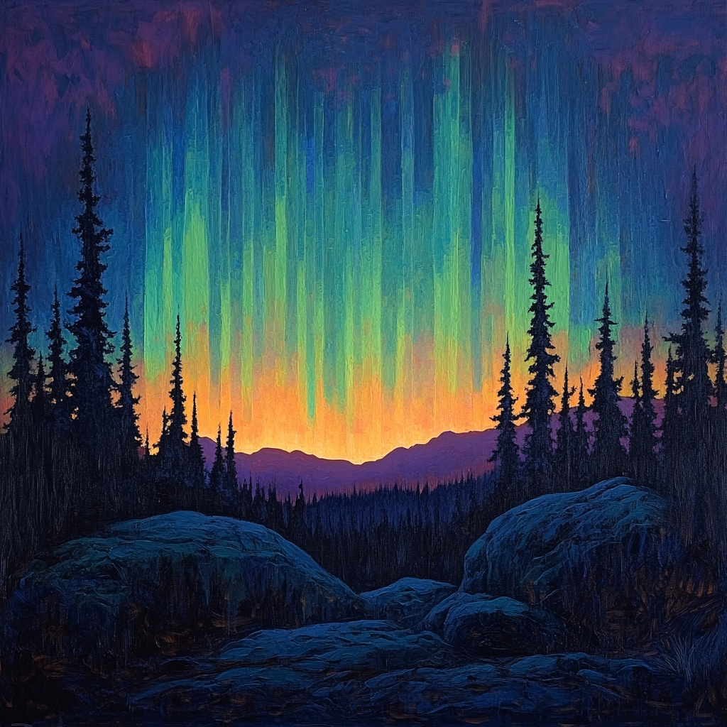 A.Y. Jackson Inspired Canadian Shield Aurora Over Granite Rhythm paint by numbers