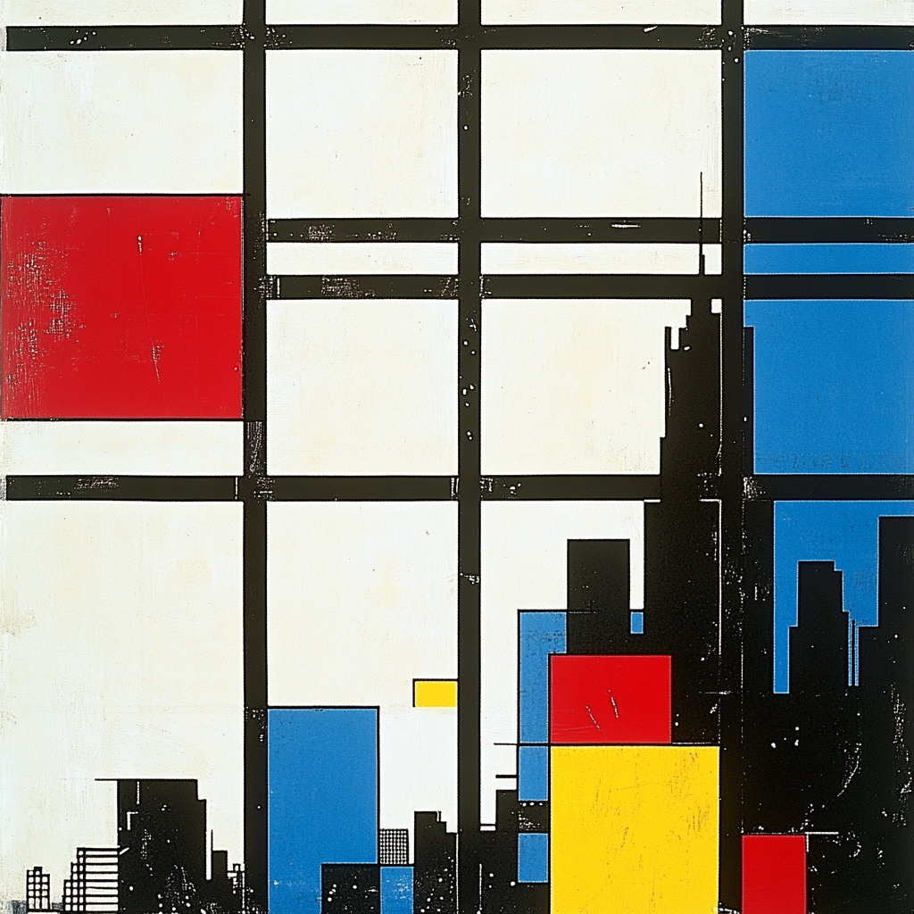 Piet Mondrian Inspired Futuristic City Grid paint by color