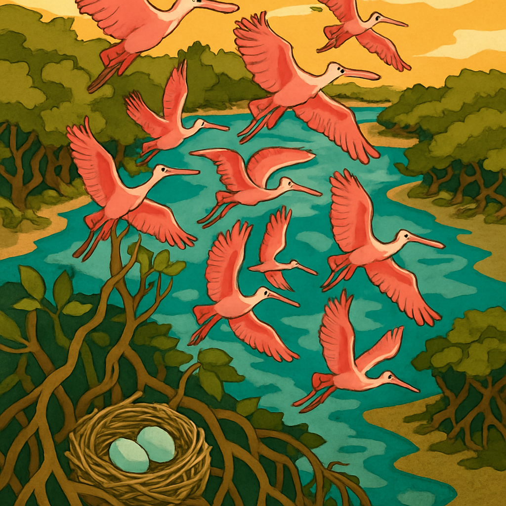 Mangrove Rookery With Birds In Spiral Flight DIY paint by numbers