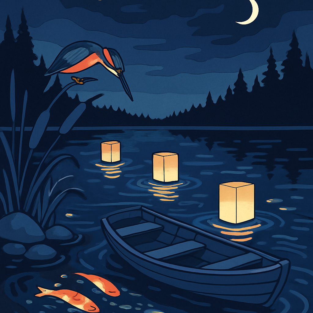 Rowboat Under Lantern Skies At The Lake paint by numbers