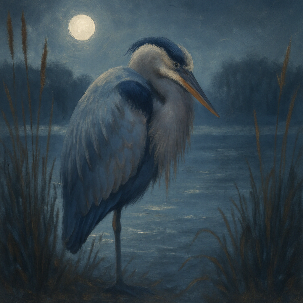 Moonlit Reeds And Sleeping Heron DIY paint by numbers