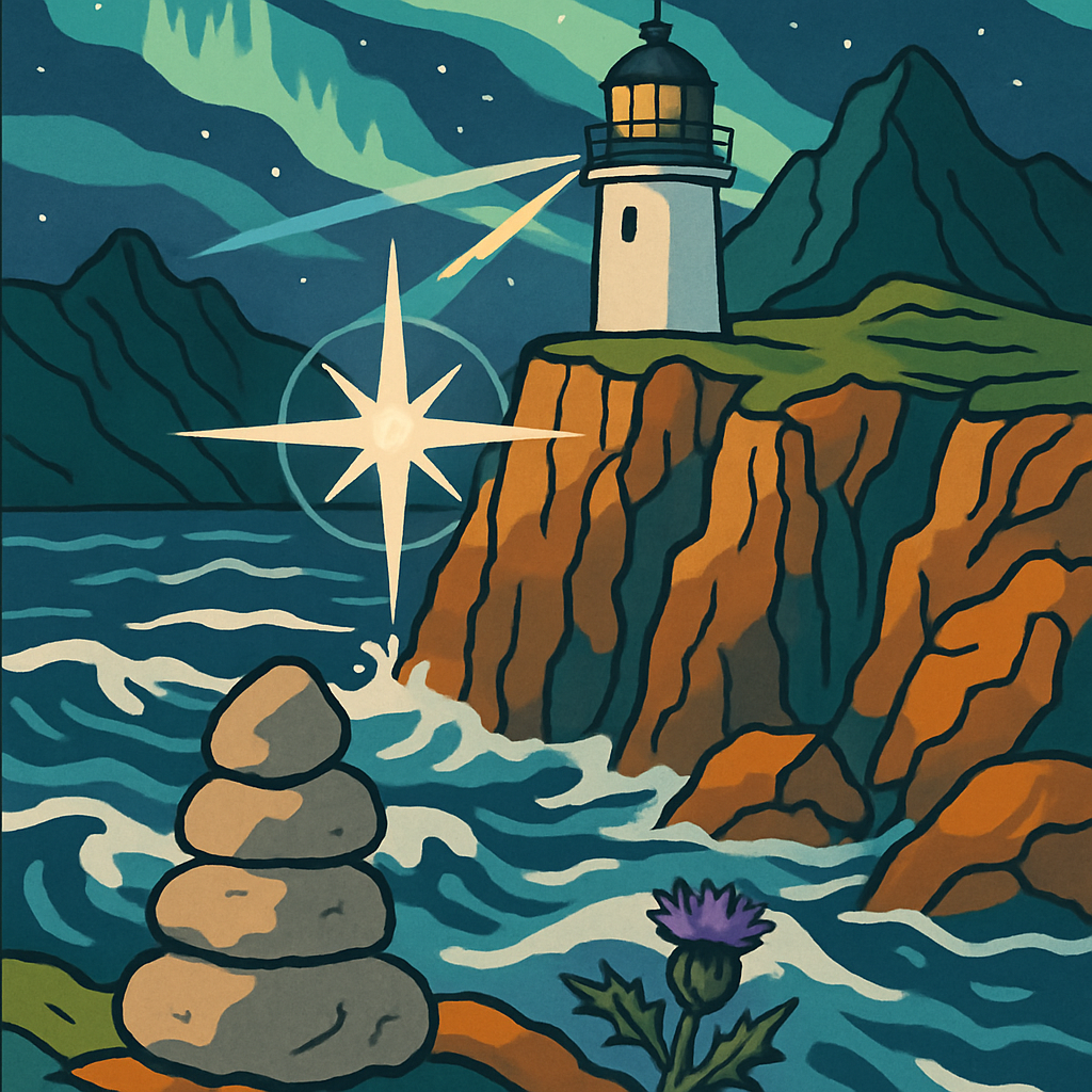 Sea Cliffs And Scotland Aurora Compass paint by numbers