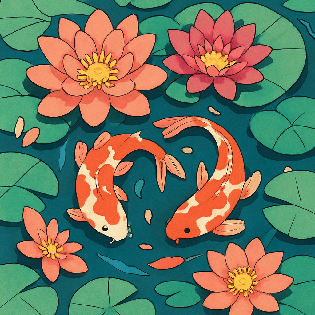 Floral Koi Pond Blossoms paint by color