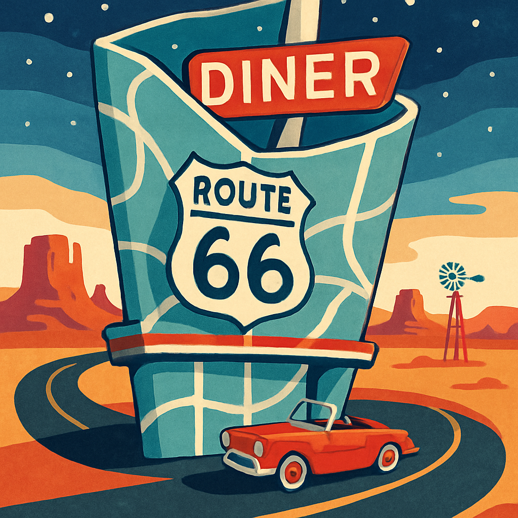 Route 66 Diner Map In USA Neon Paint by numbers art