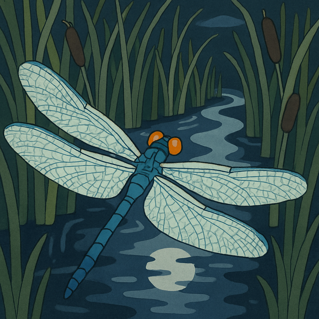 Moonlit Reed Maze With Dragonfly Glimmer paint by color