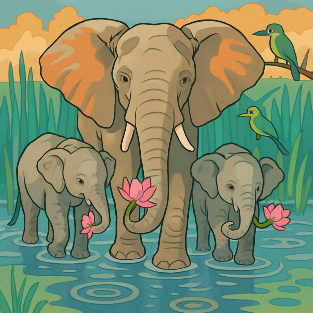 Monsoon Lotus Elephant Procession paint by numbers