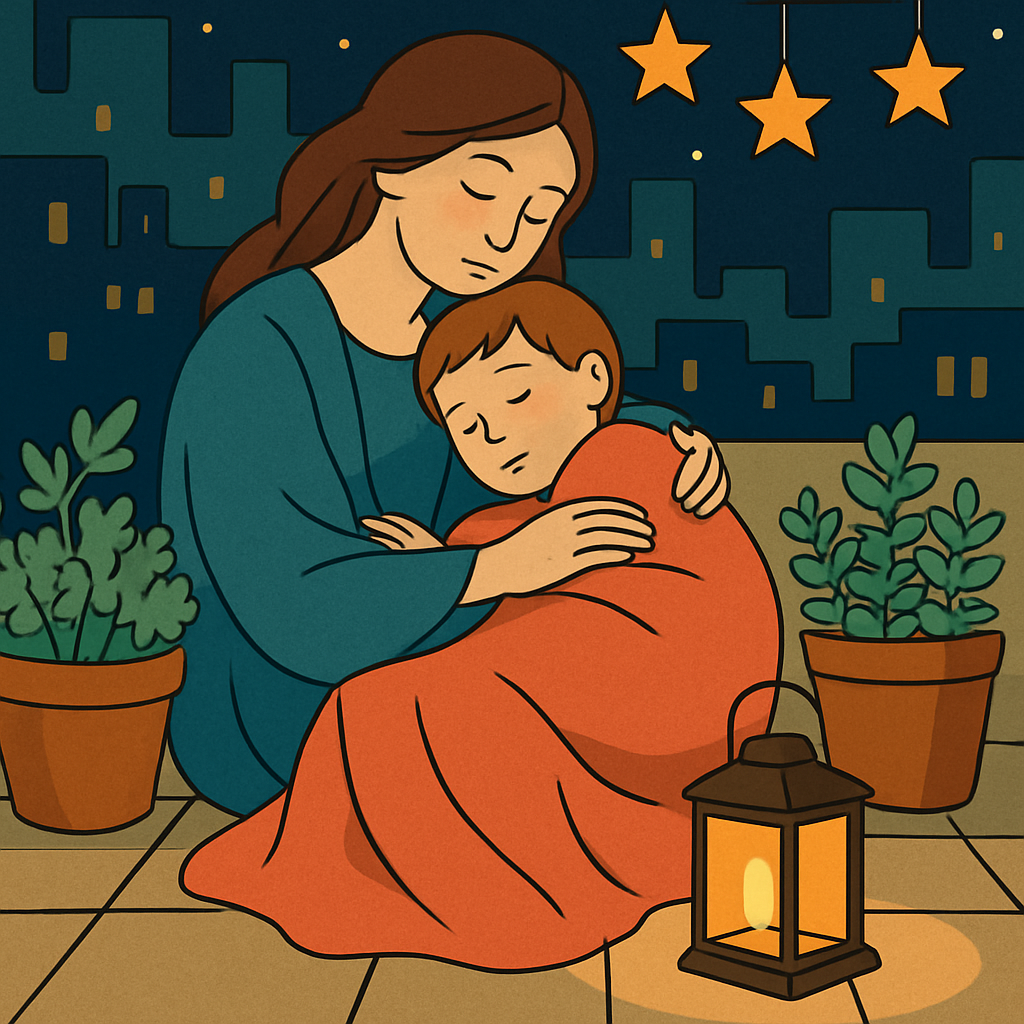 Lanternlit Rooftop Mother Vigil paint by numbers