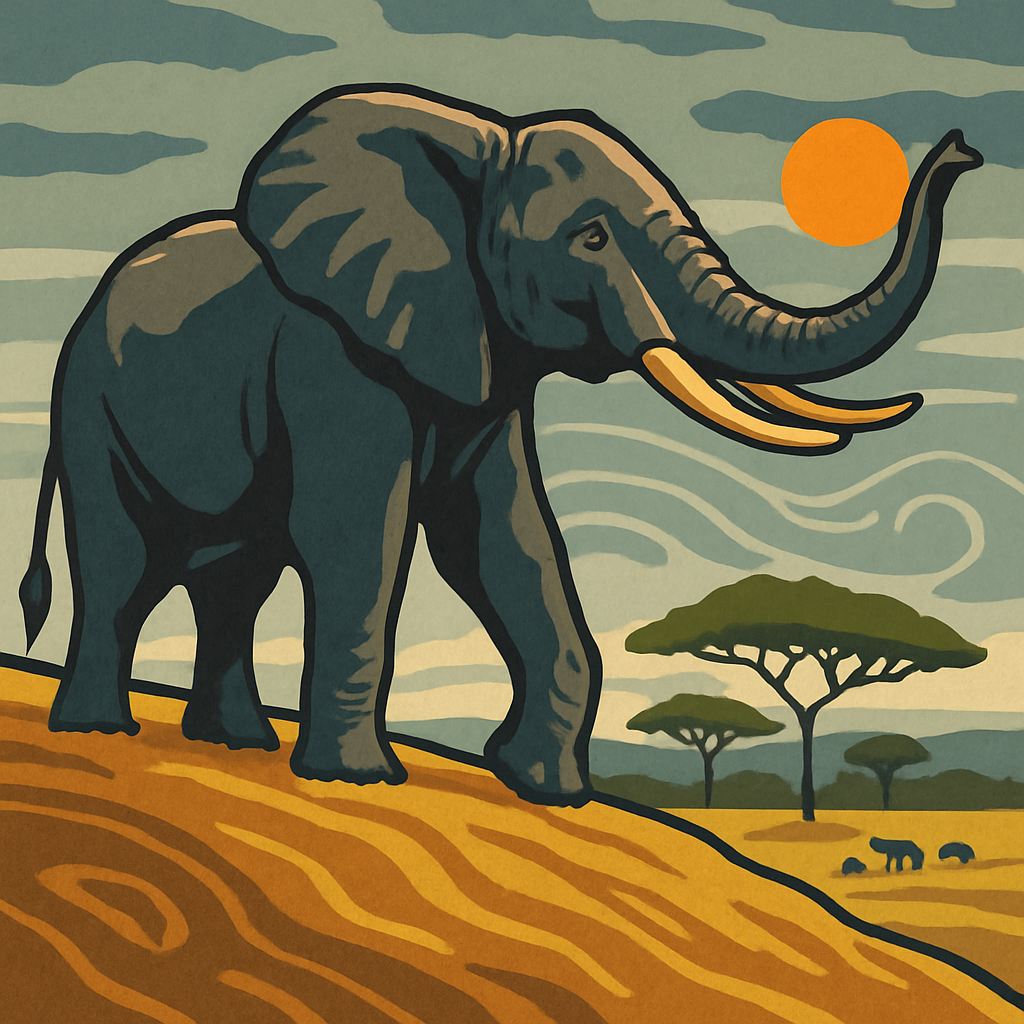Grassland Wind Map With Elephant Number painting