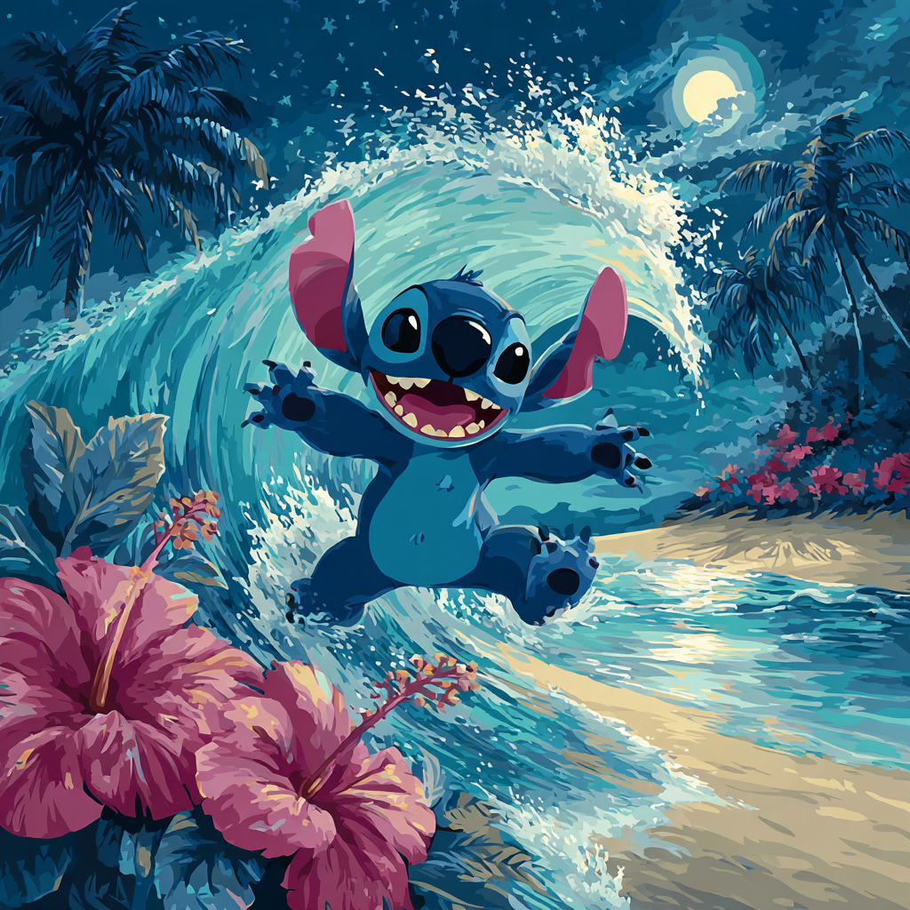 Stitch Moon Surf Disney Inspired Number painting