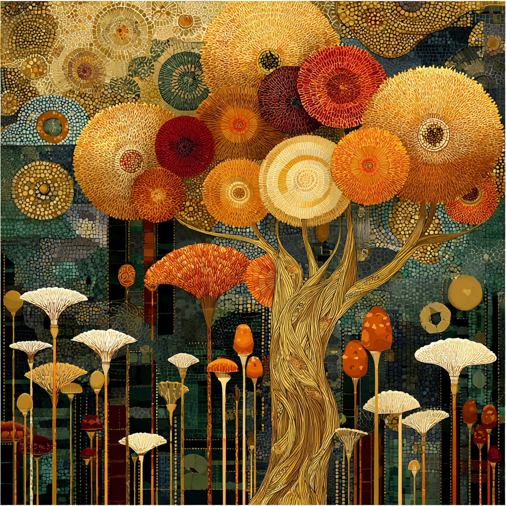Gustav Klimt Inspired Golden Mycelium Garden Numbered painting kits