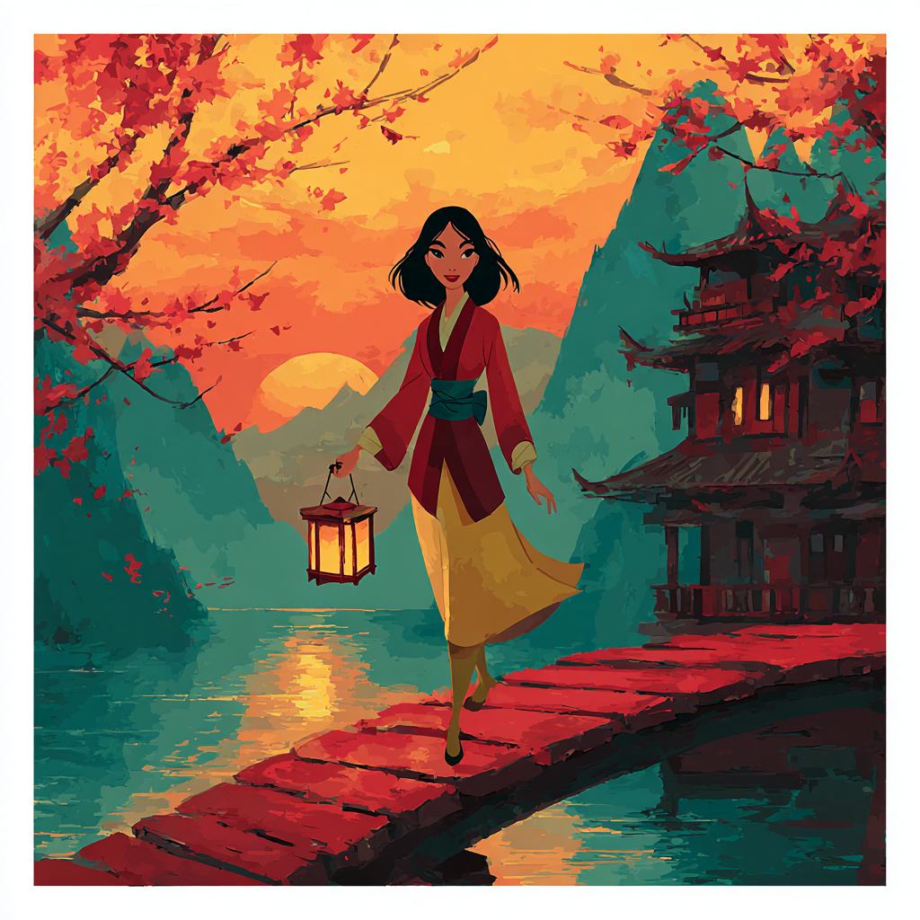 Mulan Lantern Bridge Disney Inspired paint by color