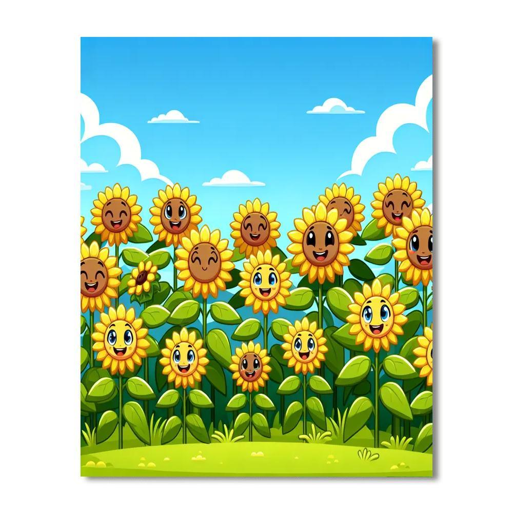 Happy Sunflower Field Paint By Numbers Art