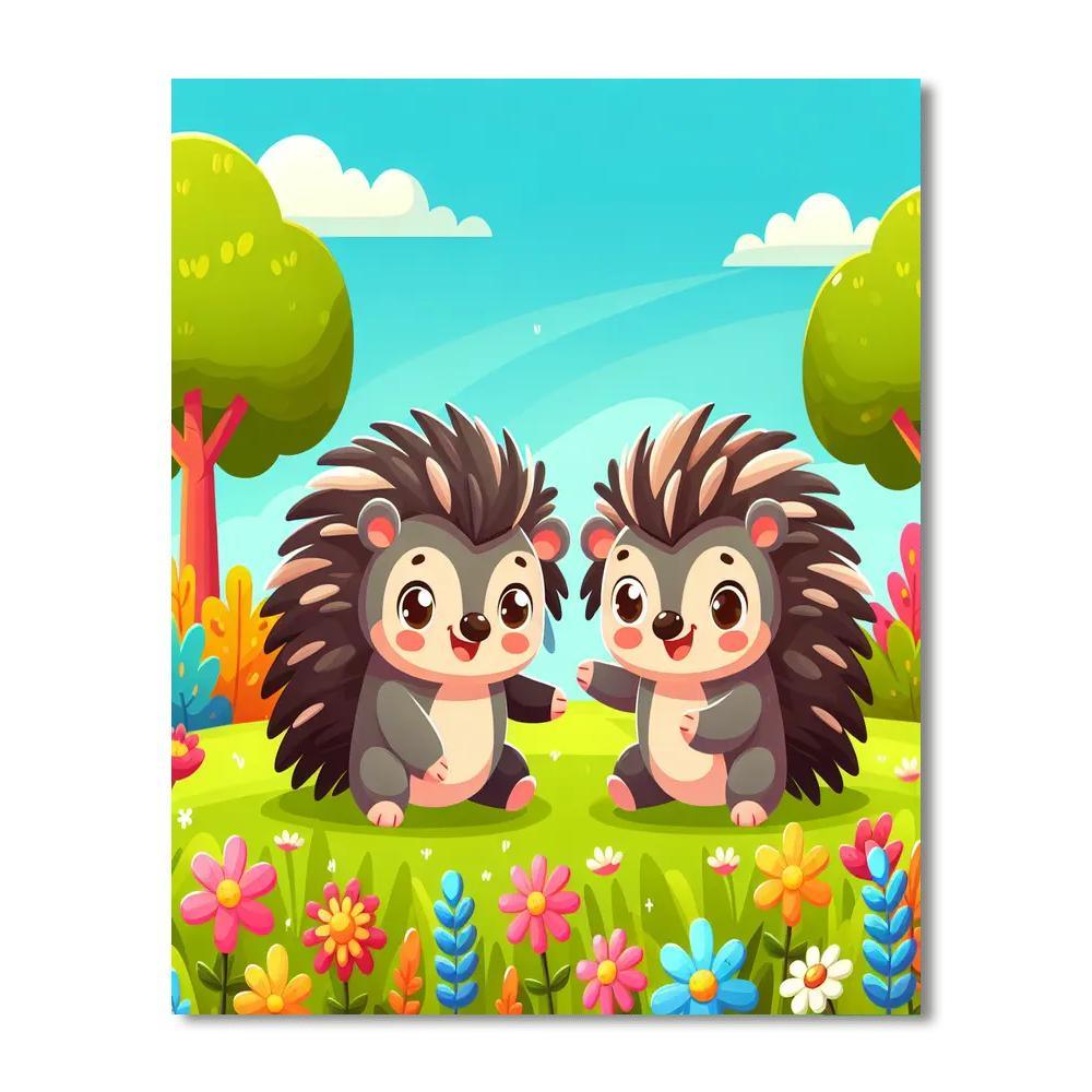 Playful Porcupines Paint By Numbers Art