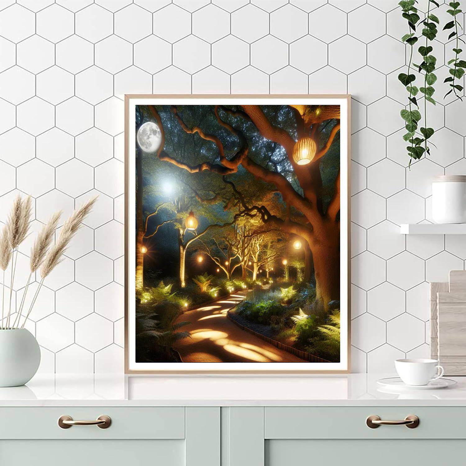 Glowing Lanterns In Moonlit Forest Painting By Numbers Kit