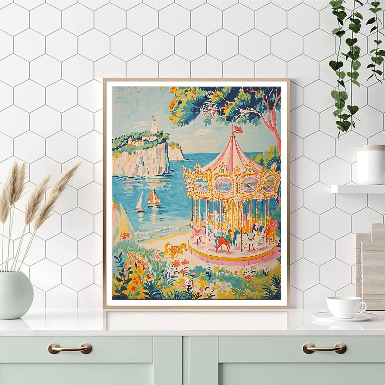 Raoul Dufy Inspired Whimsical Seaside Carousel  Number Painting