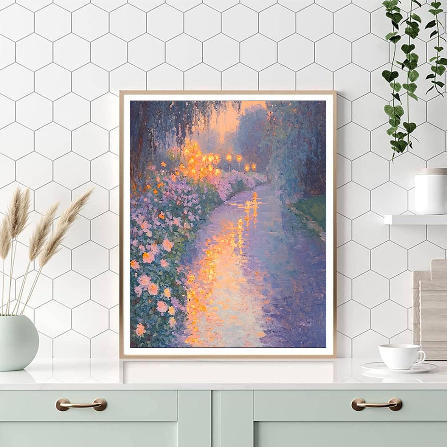 Turner Inspired Gorgeous Twilight Blossoms  Number Painting