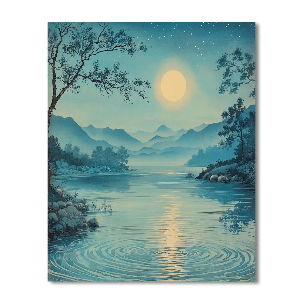 Utagawa Hiroshige Inspired Mystical Moonlit Waters  Number Painting