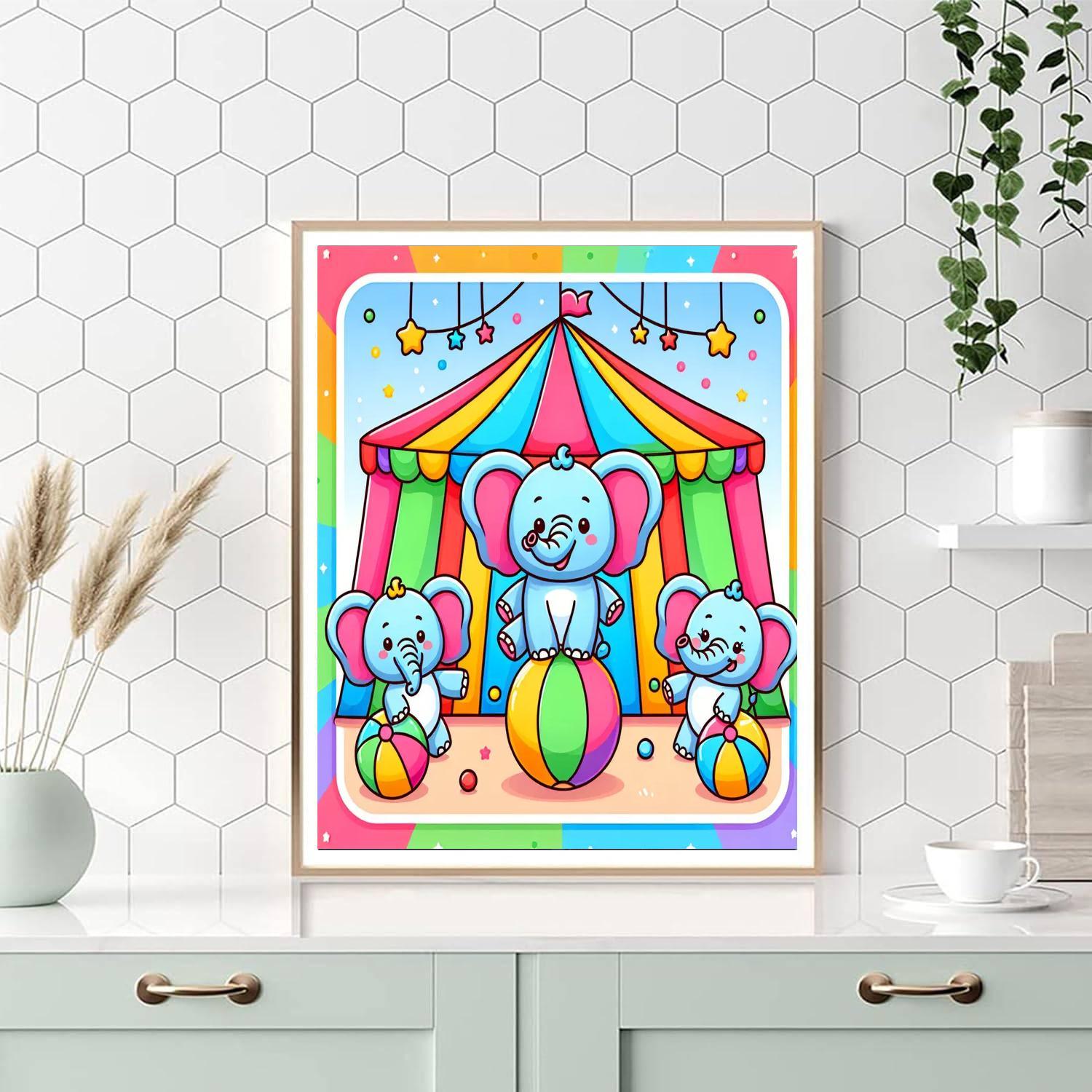 Funky Circus Elephants Painting By Numbers Kit