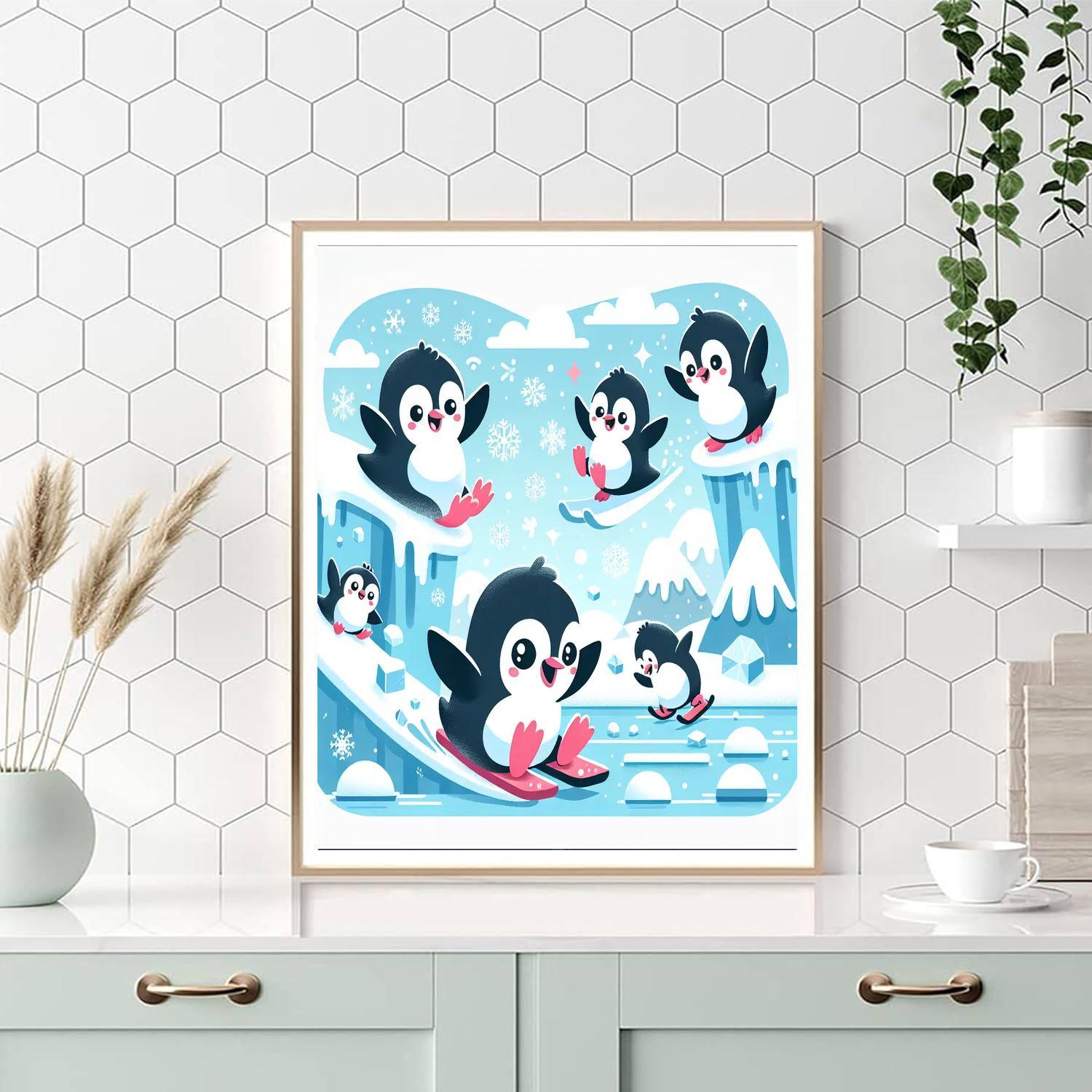 Playful Penguin's Icy Expedition Paint By Numbers