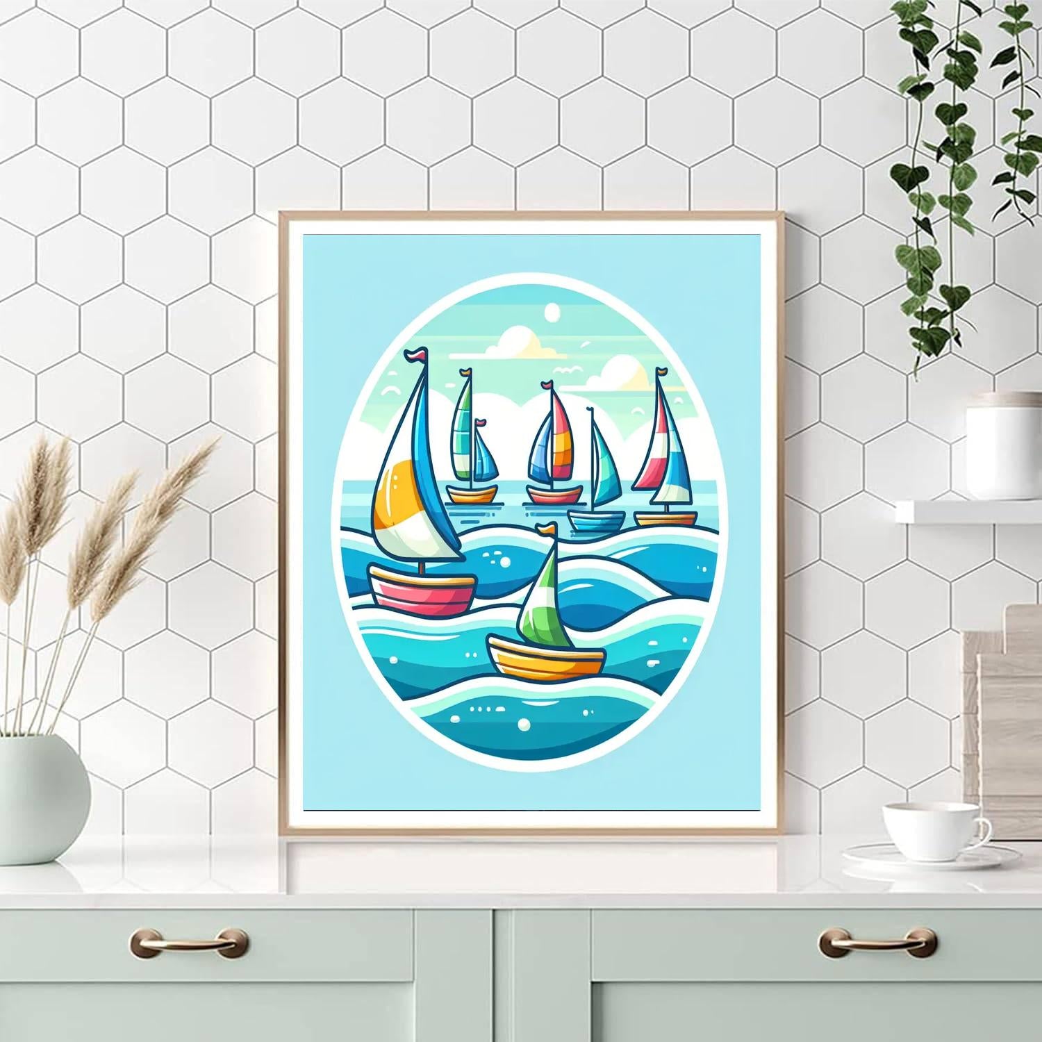 Ocean Waves And Sailboats Paint By Numbers Art