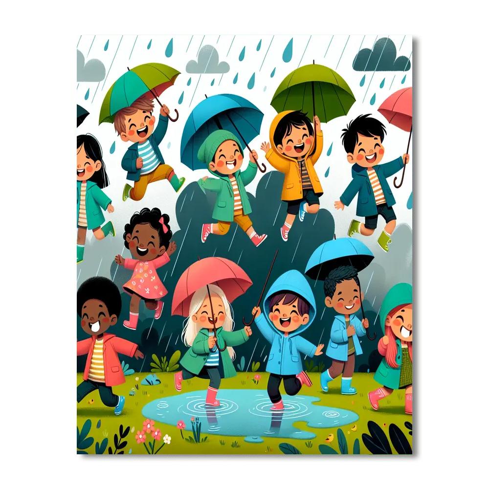 Joyful Rainy Day Fun Paint By Numbers Art