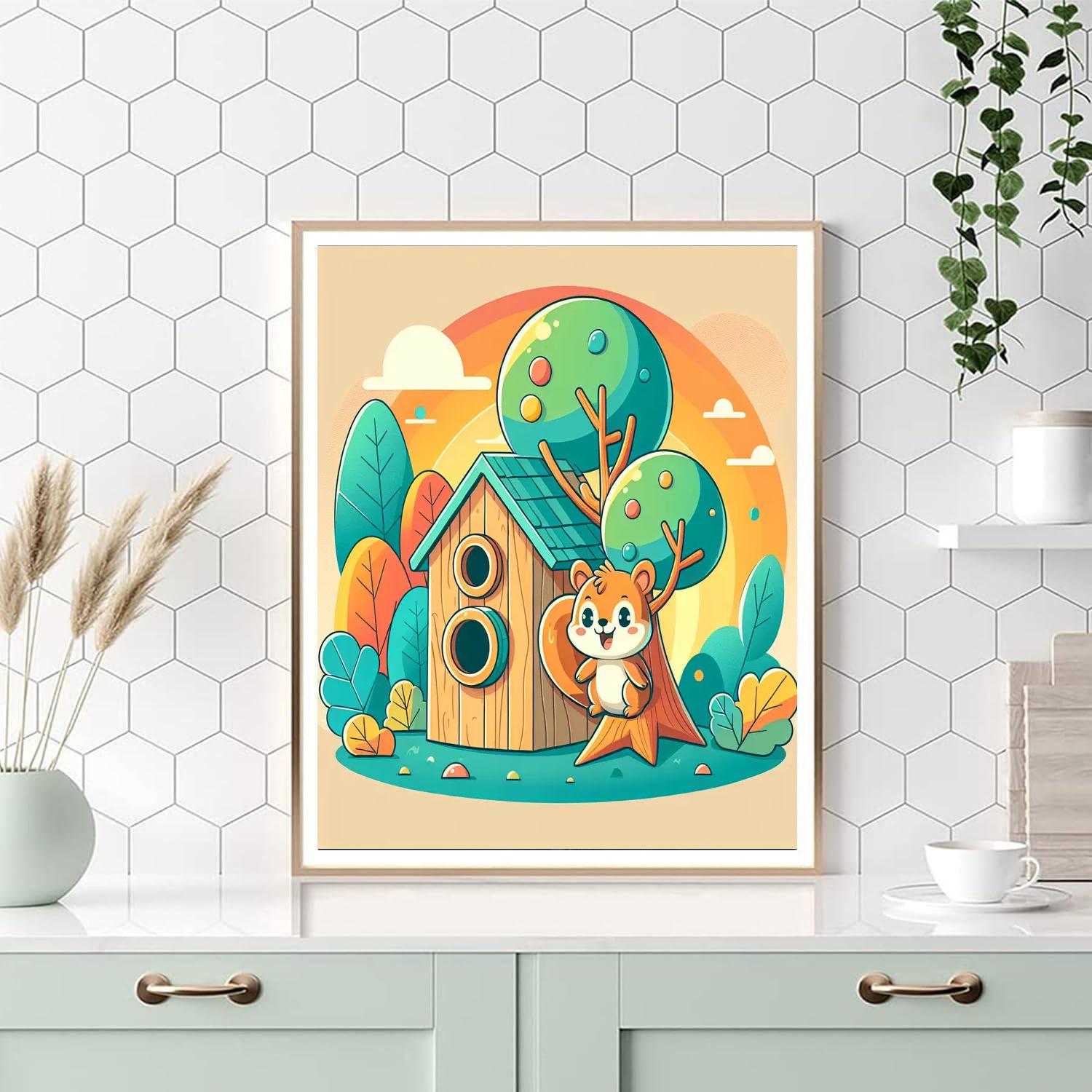 Friendly Squirrel's Treehouse Paint By Color