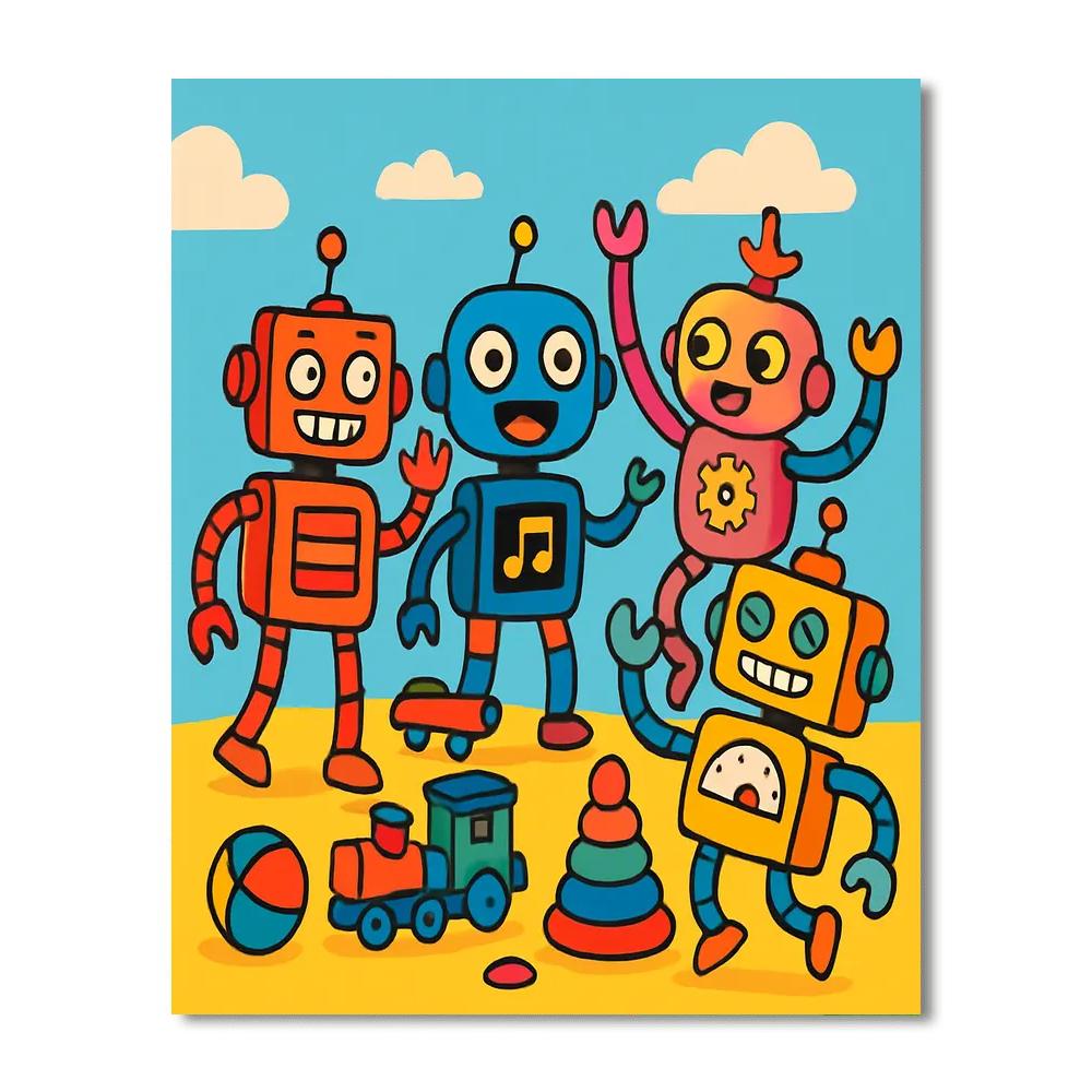 Funky Robots At Play Paint By Numbers Kits