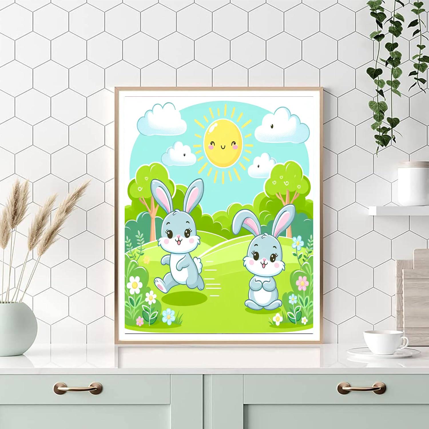 Sunny Day In The Meadow With Bunnies Paint By Numbers Kits