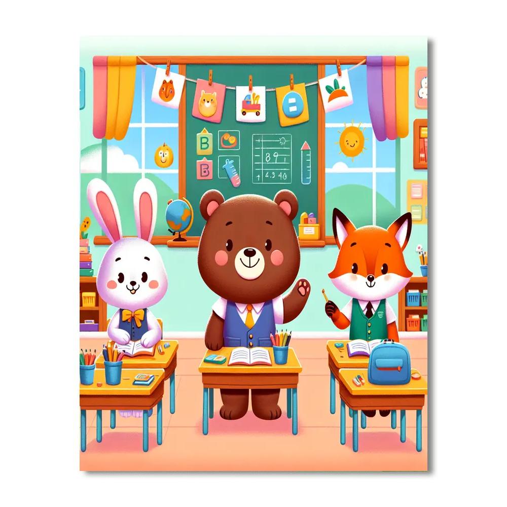 Charming Animal School Paint By Numbers Art