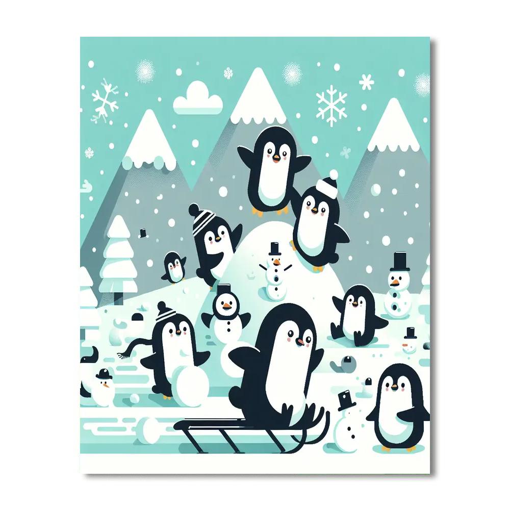 Jolly Penguins' Snow Day Painting By Numbers Kit