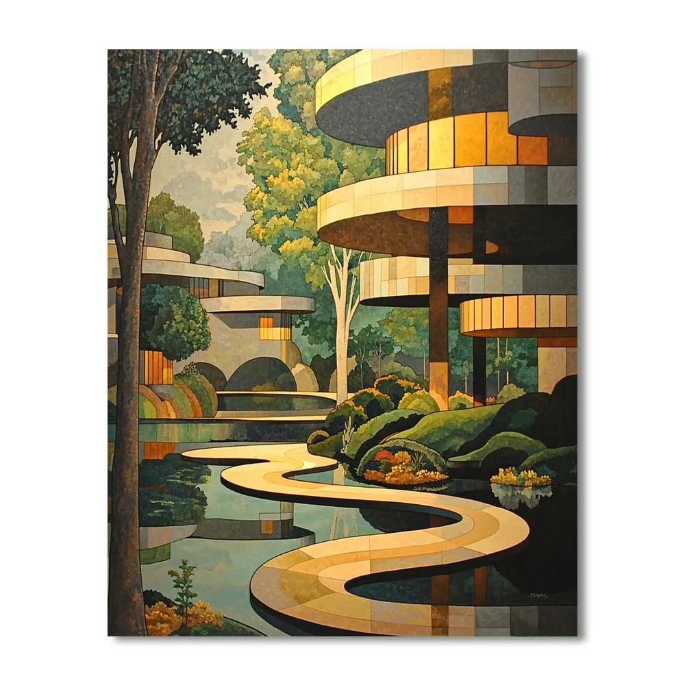 Frank Lloyd Wright Inspired Modern Architectural Fantasy  Paint By Numbers