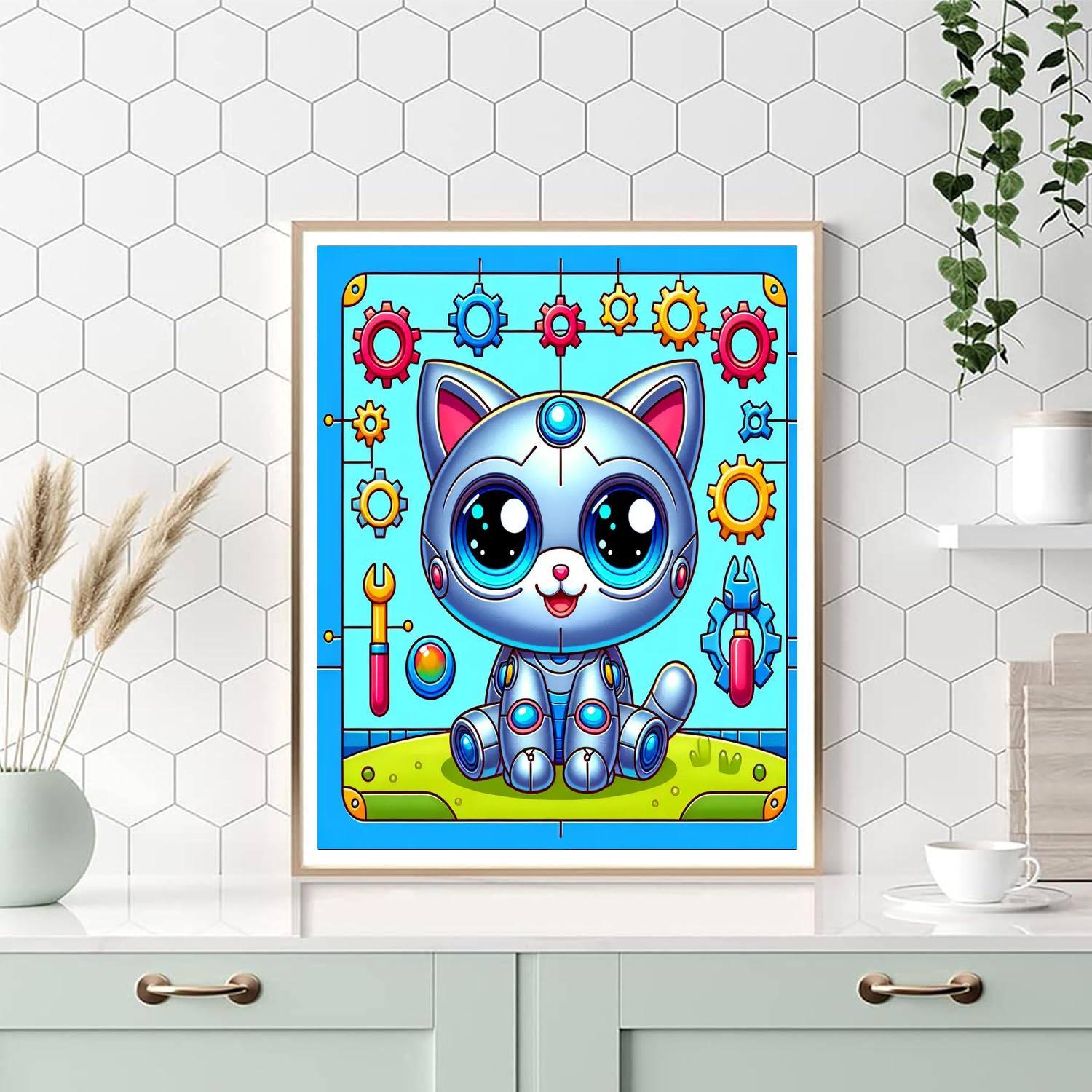 Merry Robot Cat DIY Paint By Numbers