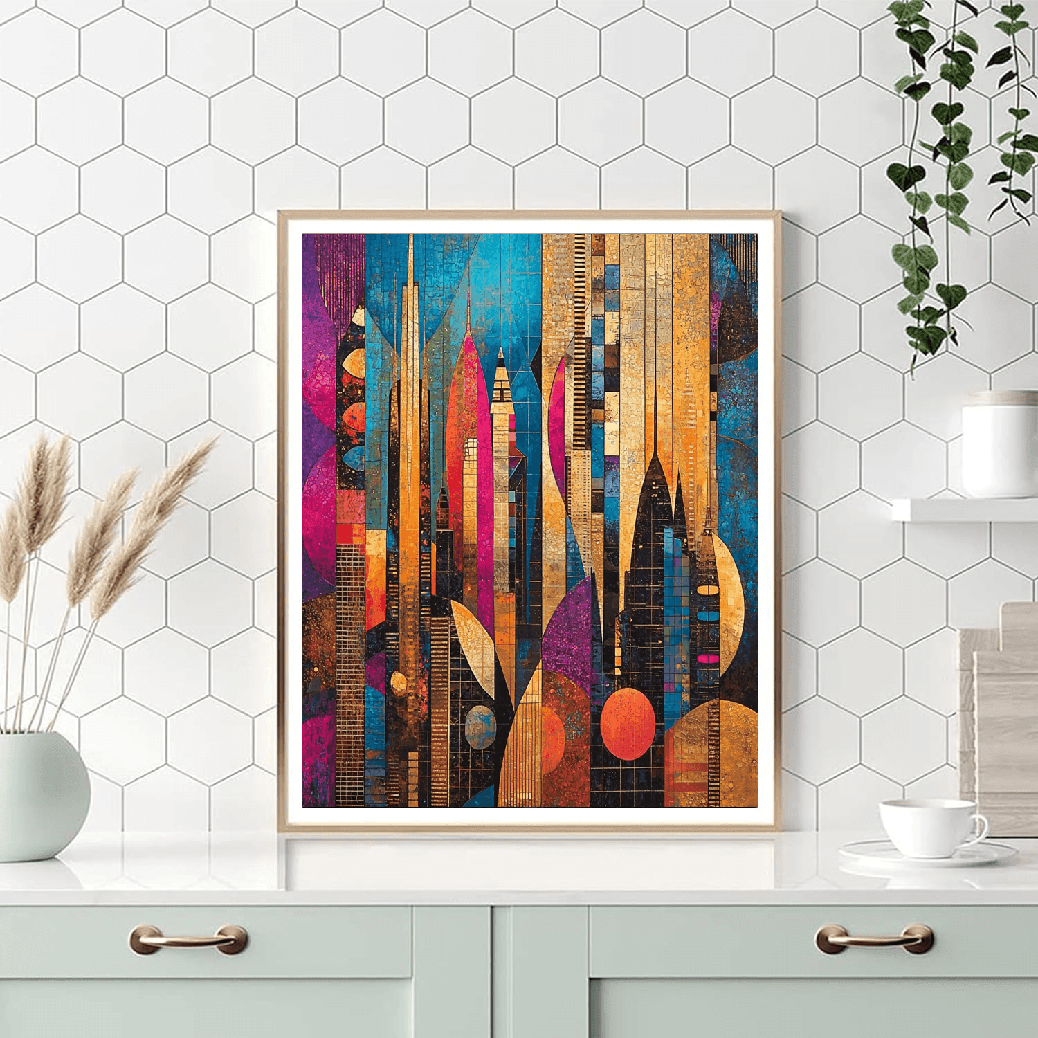 Futuristic Mid-century Style Inspired Retro-Futuristic Skyline  Paint By Numbers Kits