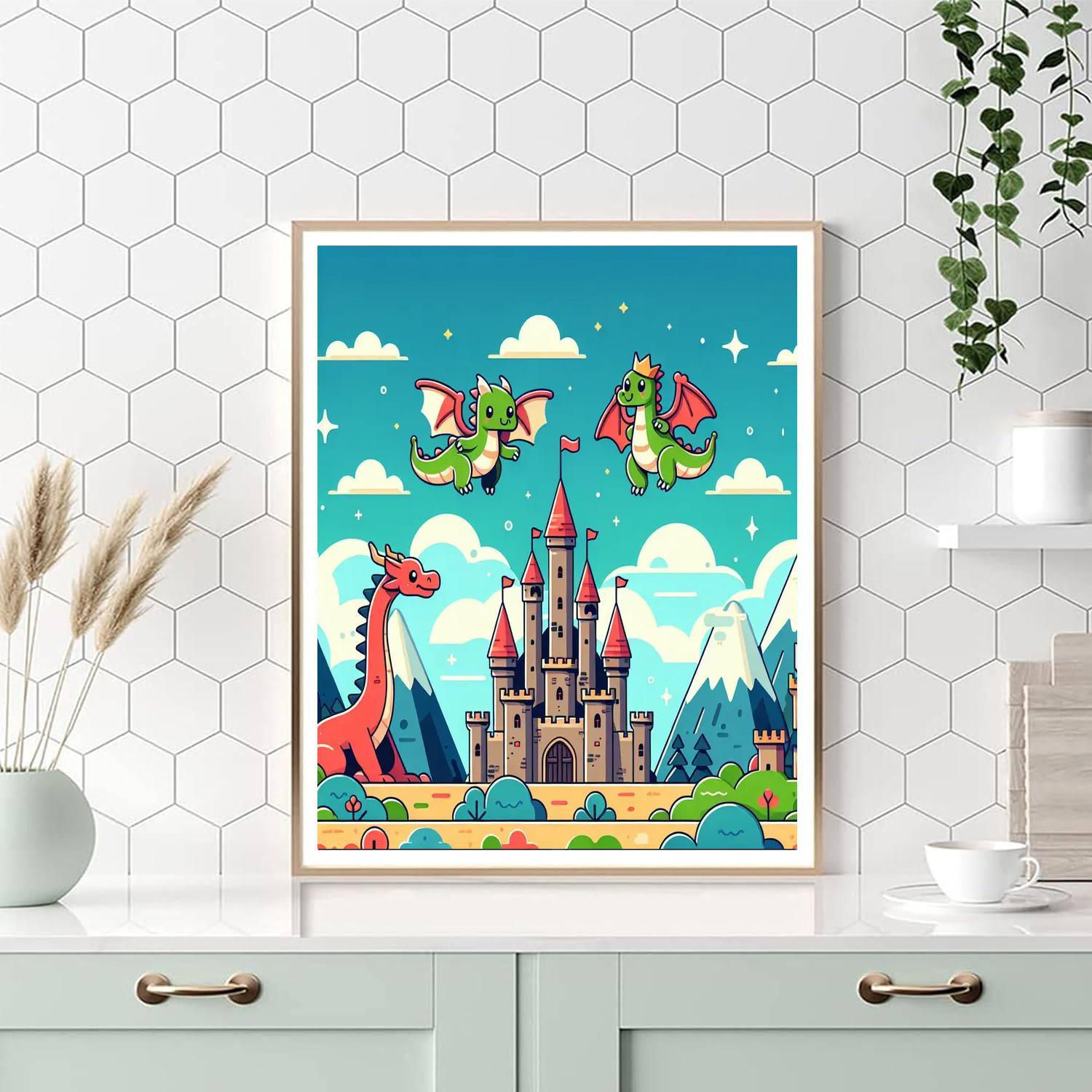 Castle And Dragons Tale Number Painting
