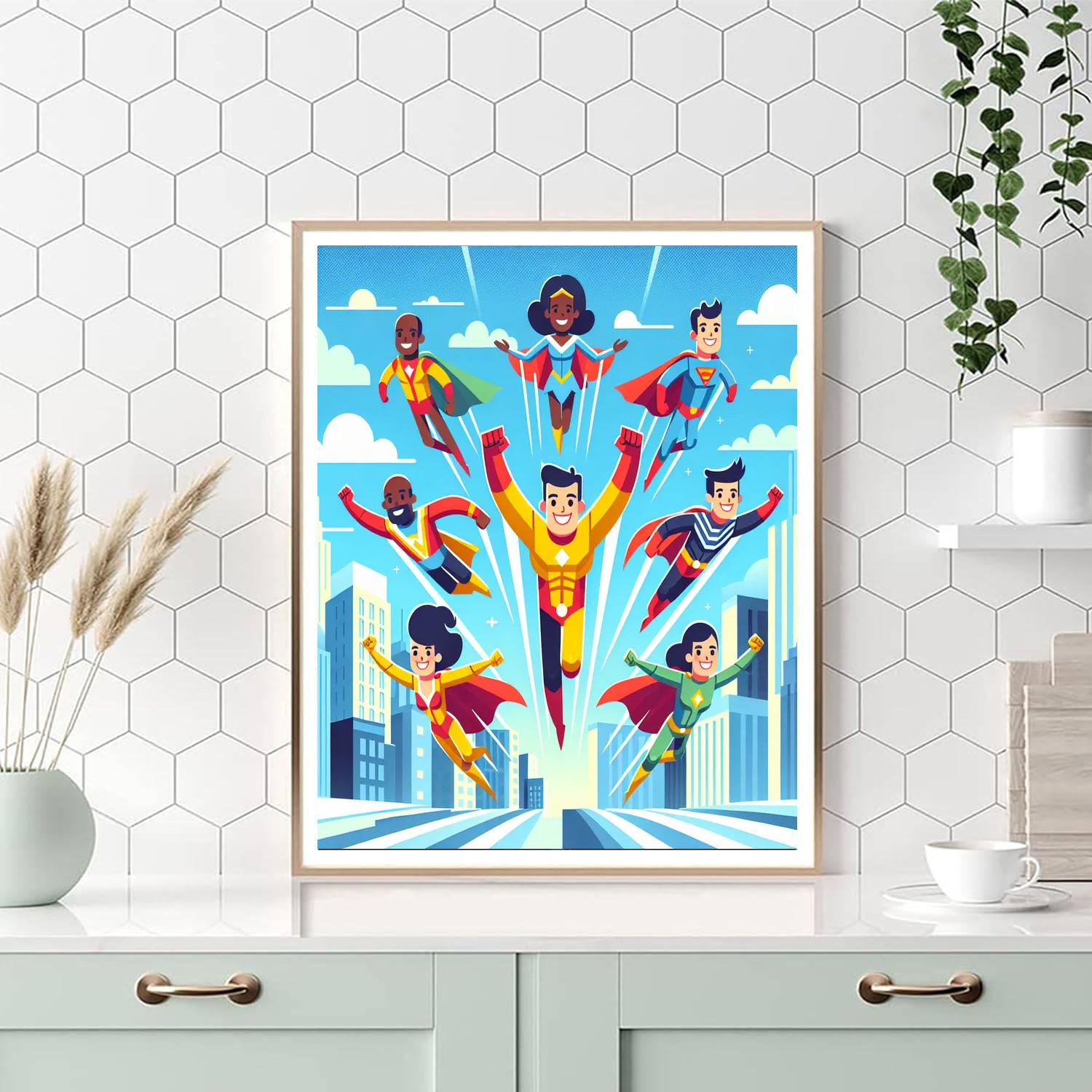 Silly Superheroes Unite Paint By Numbers Art