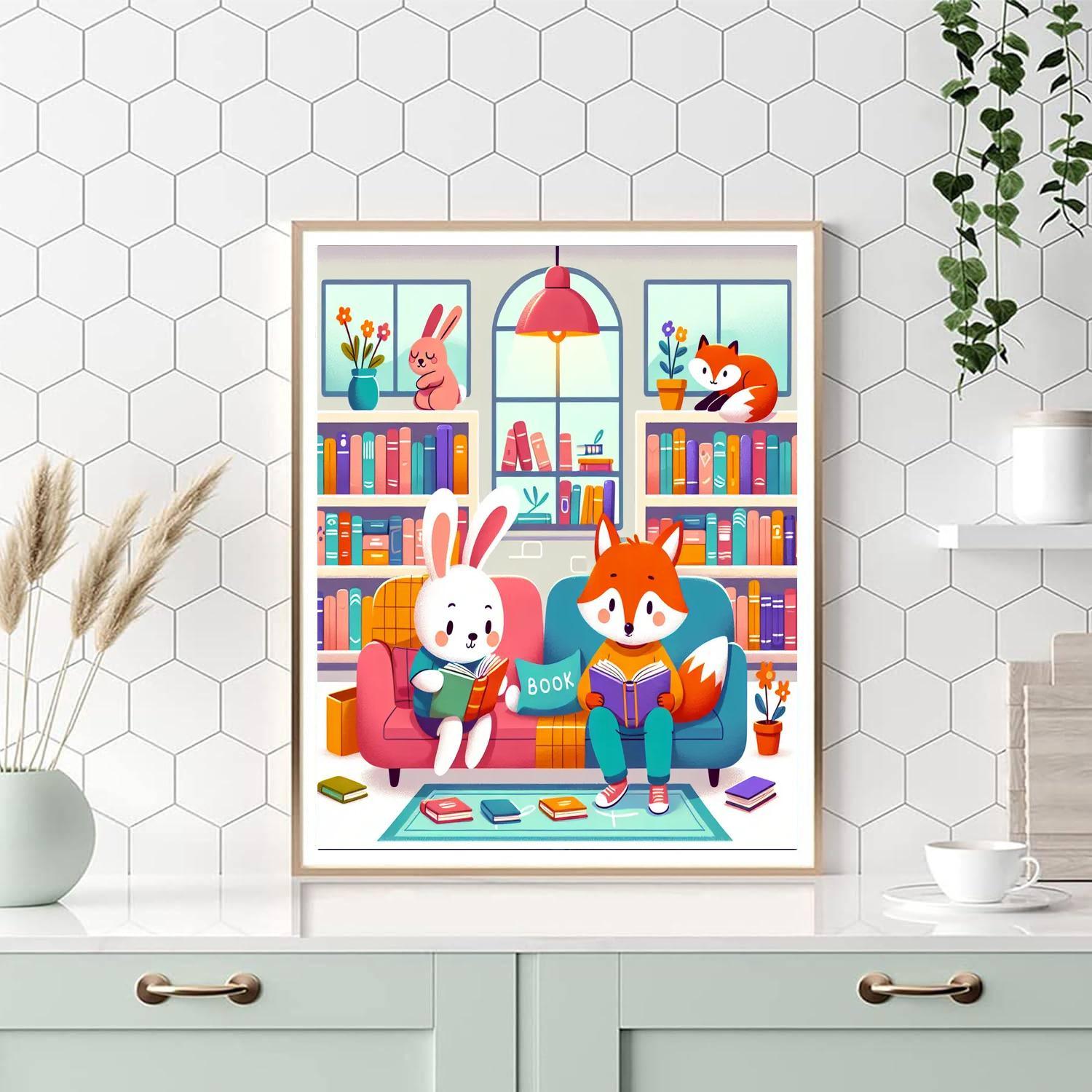 Cozy Animal Library Painting Number Kit