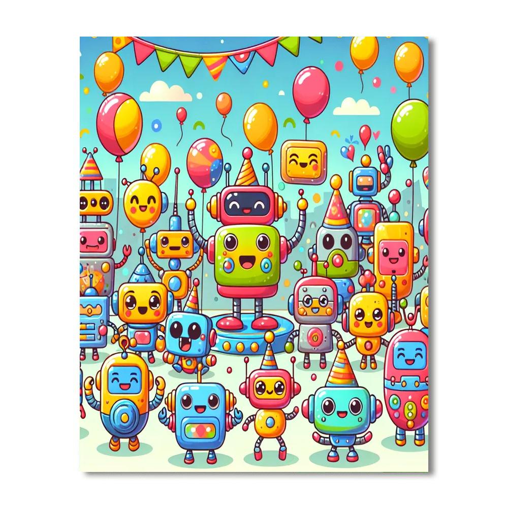 Joyful Robot Festival Paint By Numbers Art