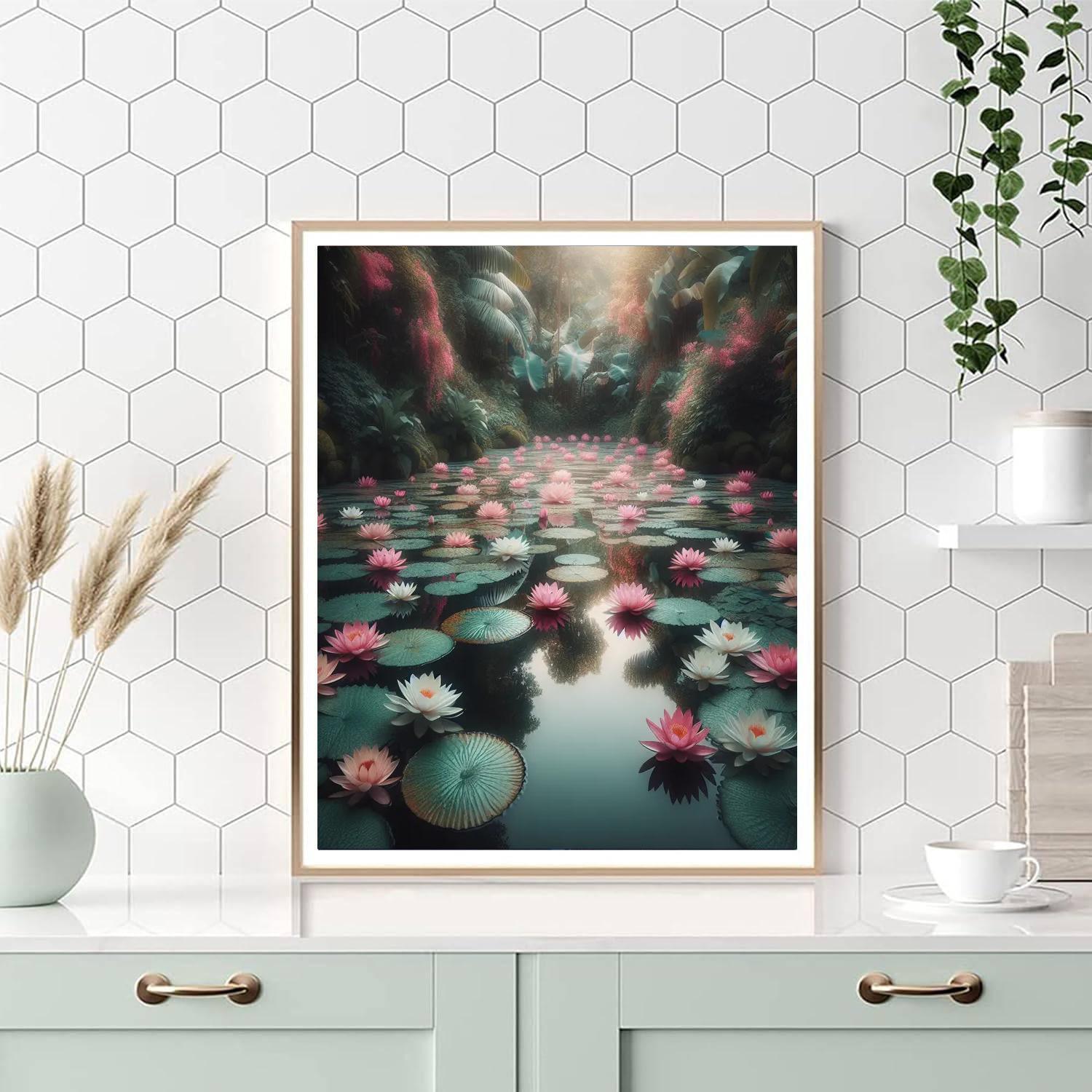 Tranquil Lotus Pond Scene Painting By Numbers Kit