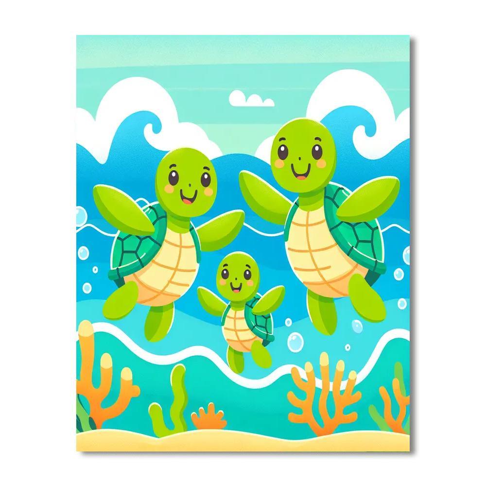 Joyful Family Of Turtles Painting By Numbers Kit