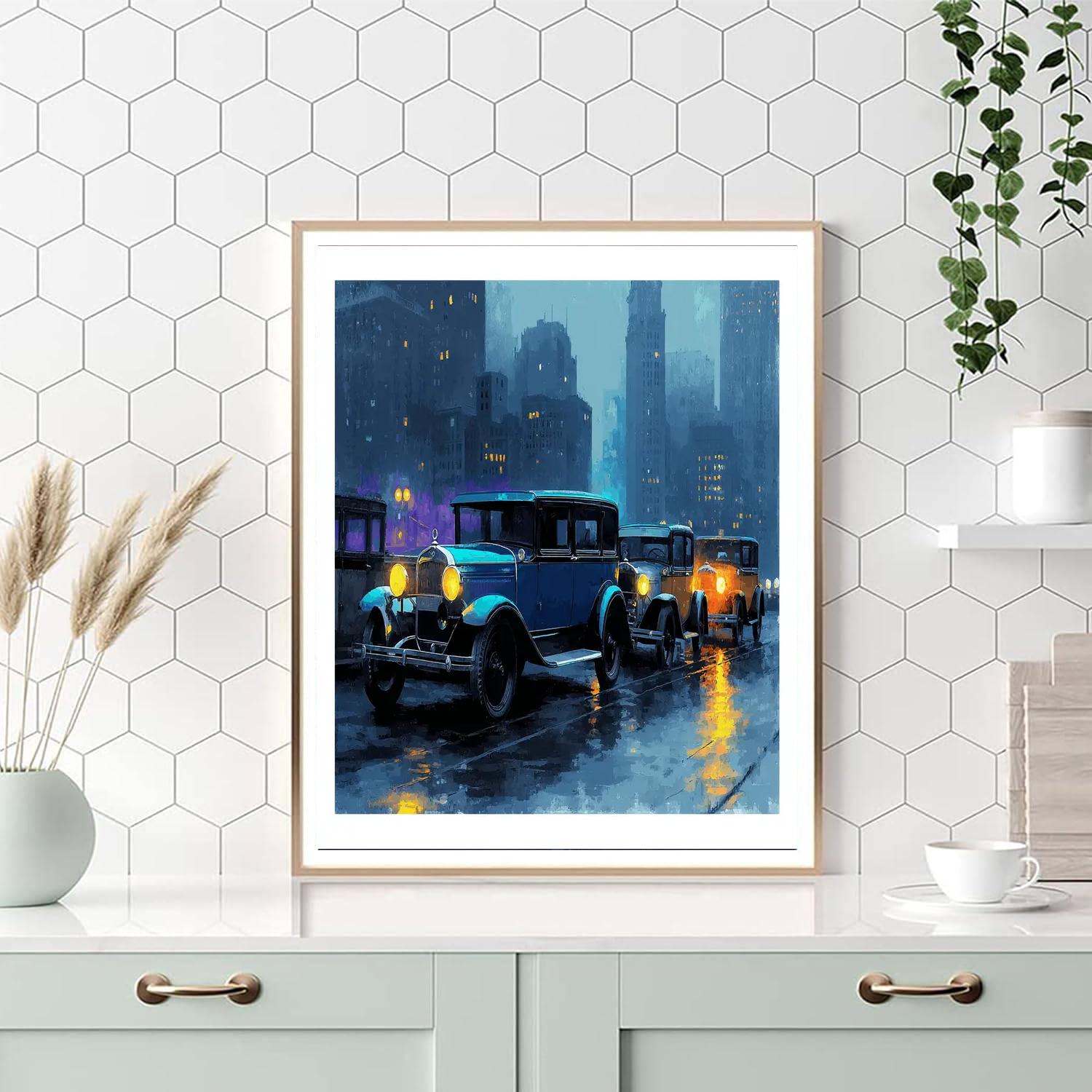 Edward Hopper Inspired Vintage Cars In The Rain  Paint By Number