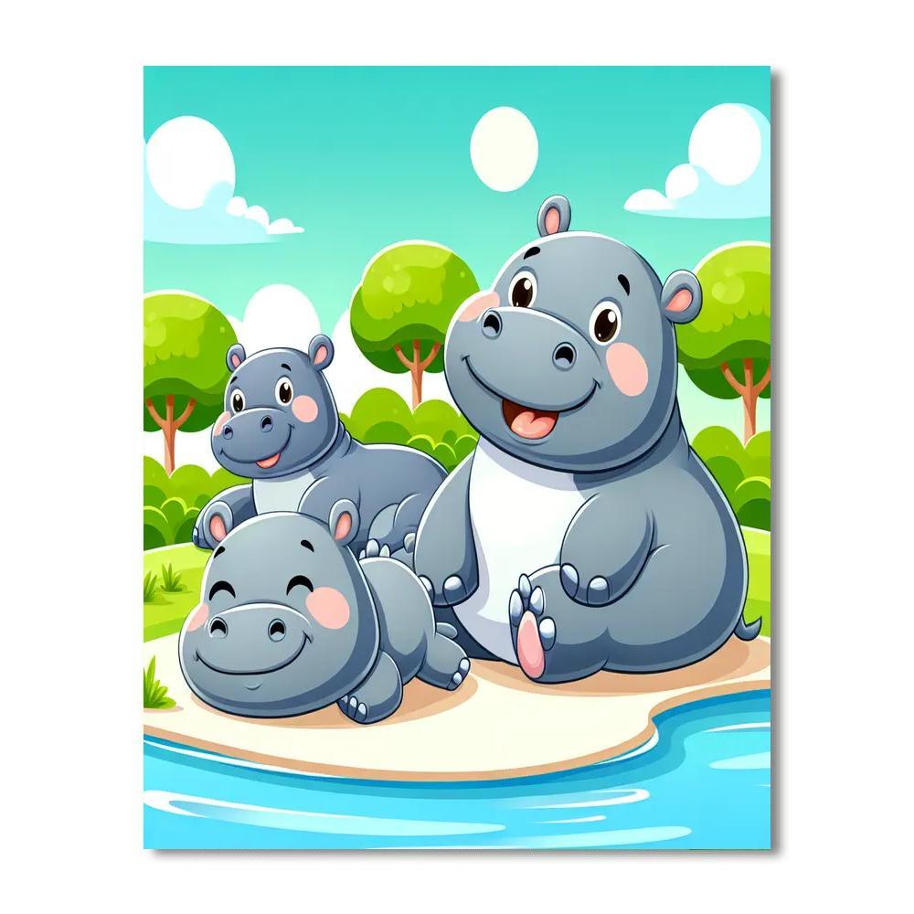 Happy Hippo Family Paint By Number