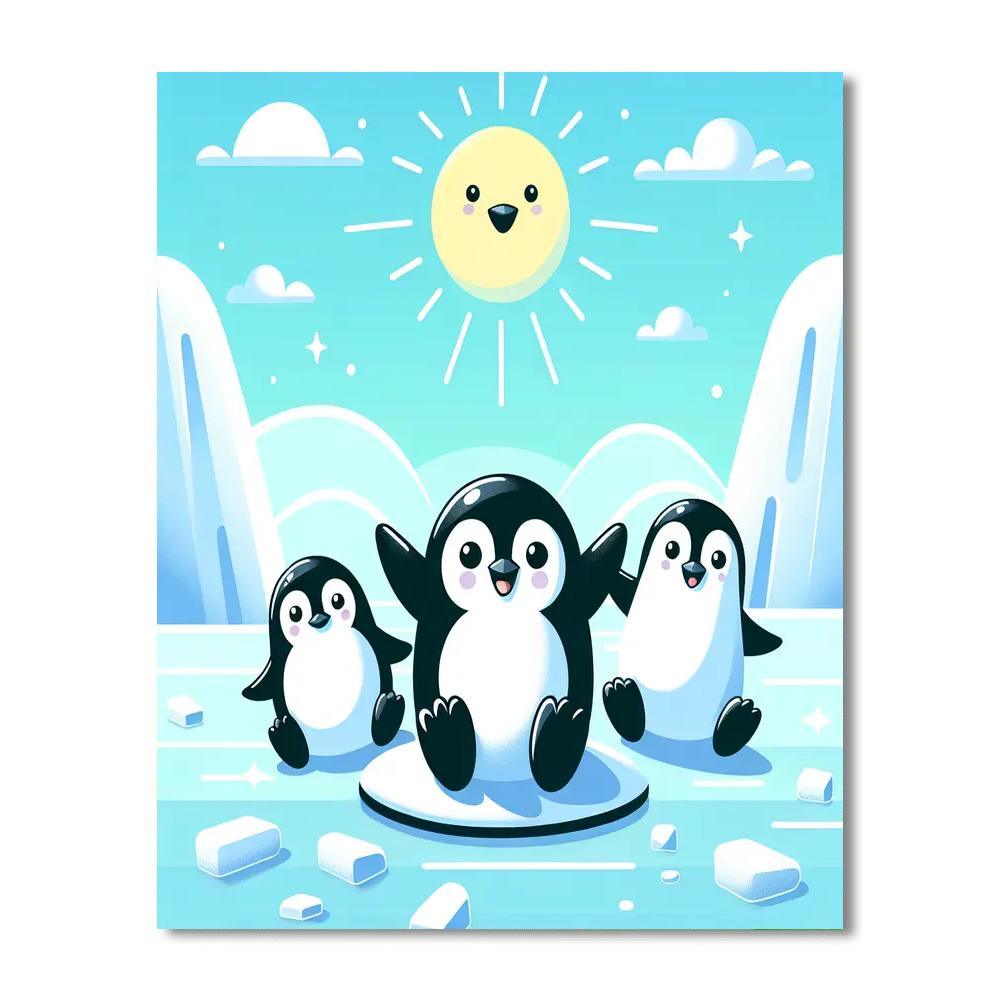 Charming Penguin Family Paint By Color