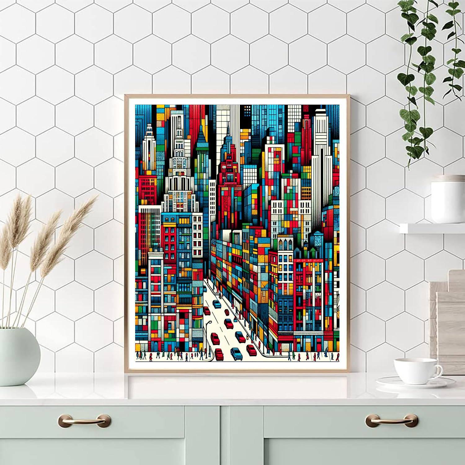 Colorful City Mosaic Paint By Numbers Art