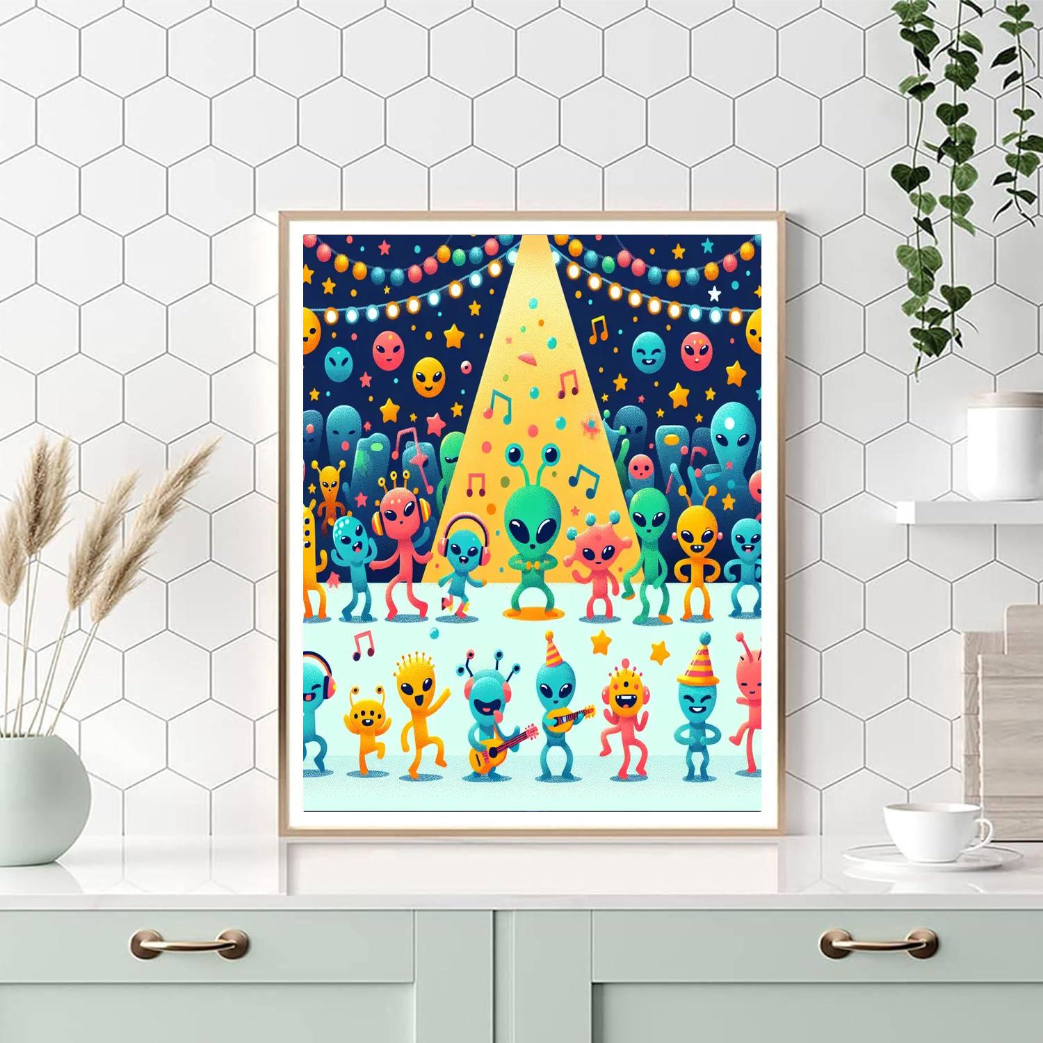 Funky Alien Dance Party Paint By Numbers Art